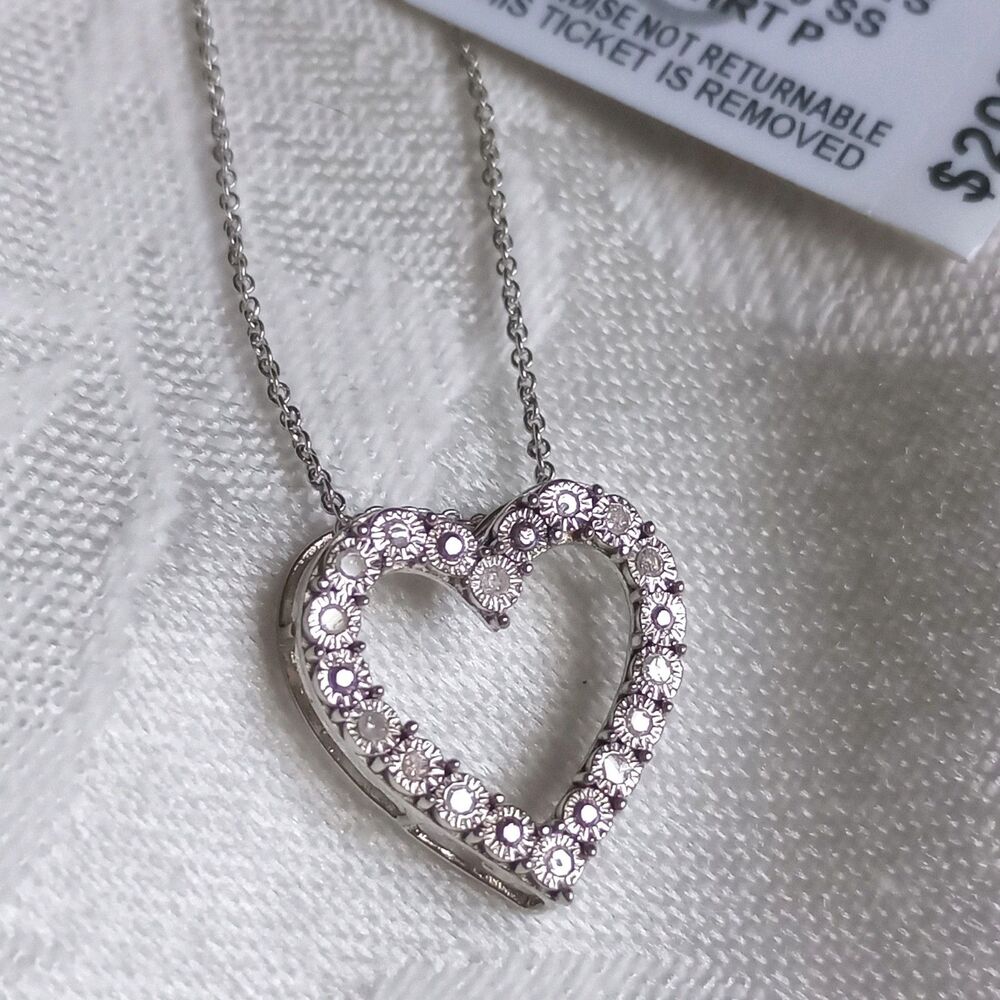 Macy's Diamond Heart 18" Pendant Necklace (1/10 ct. t.w.) in Sterling Silver
